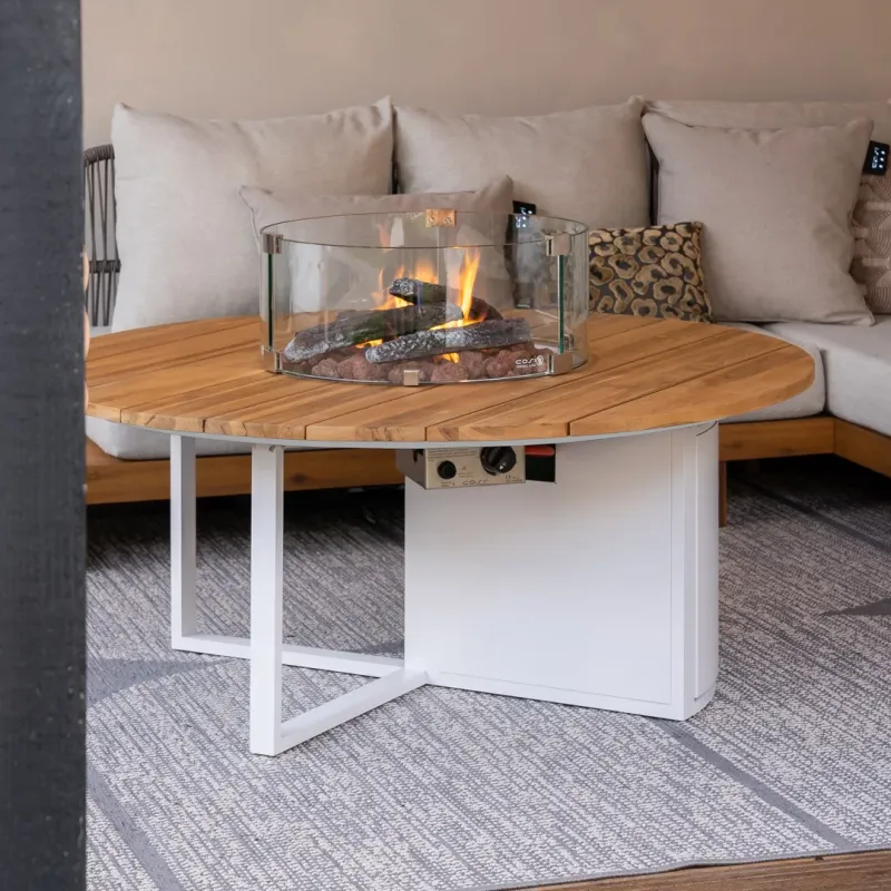 Stół z kominkiem COSILOFT Ø120cm white/teak