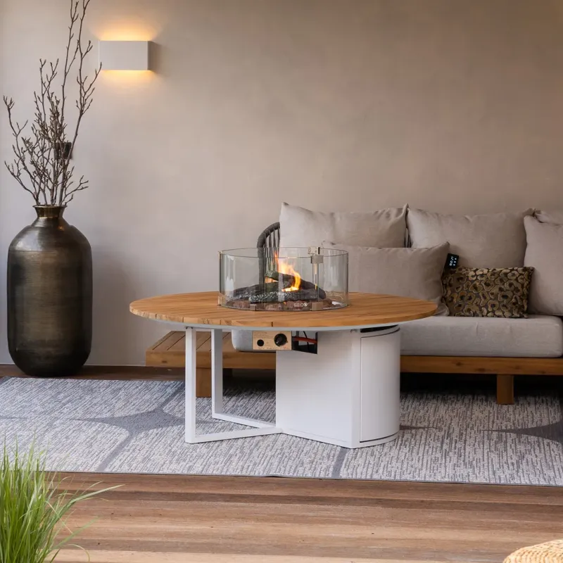 Stół z kominkiem COSILOFT Ø120cm white/teak