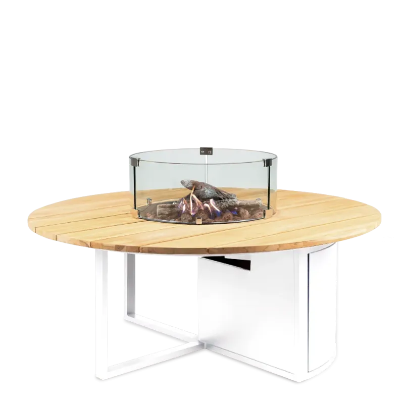 Stół z kominkiem COSILOFT Ø120cm white/teak