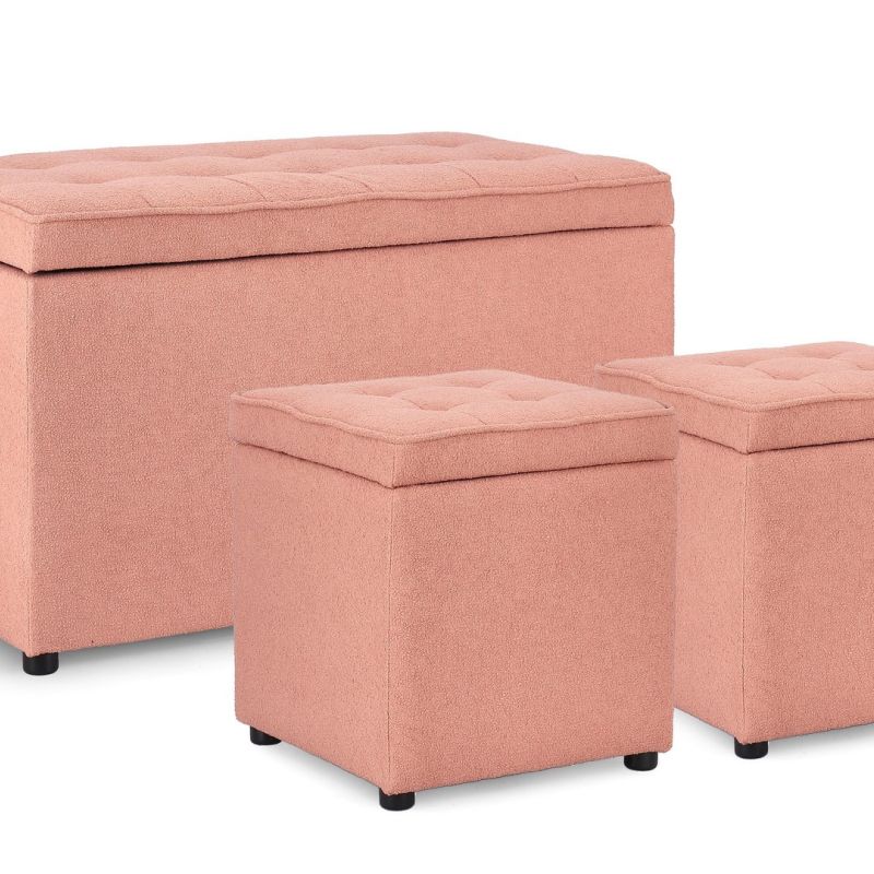 Zestaw 3w1 – ławka i dwie pufy Bouclé