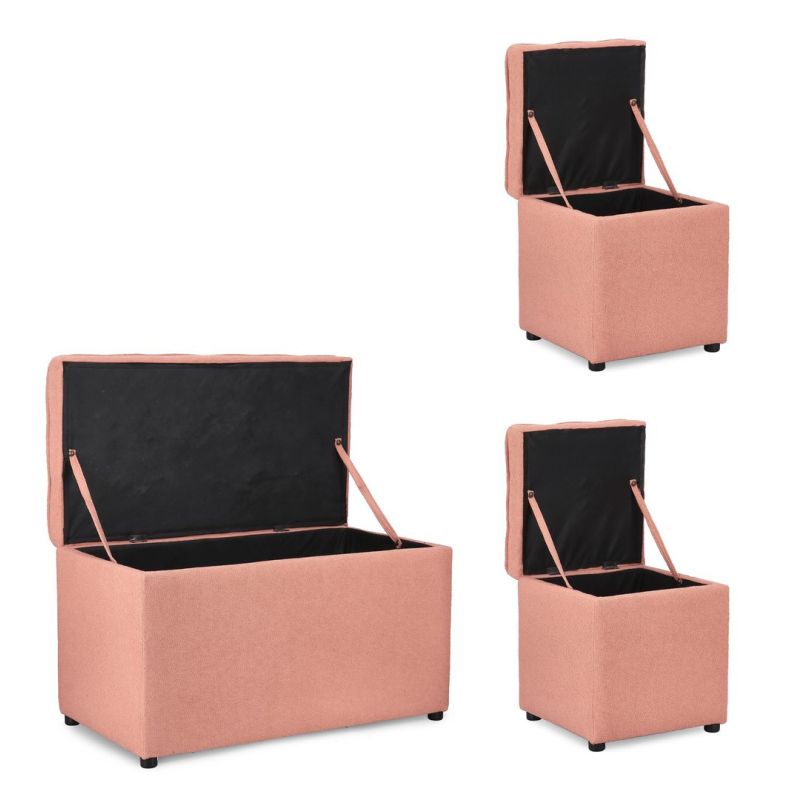 Zestaw 3w1 – ławka i dwie pufy Bouclé