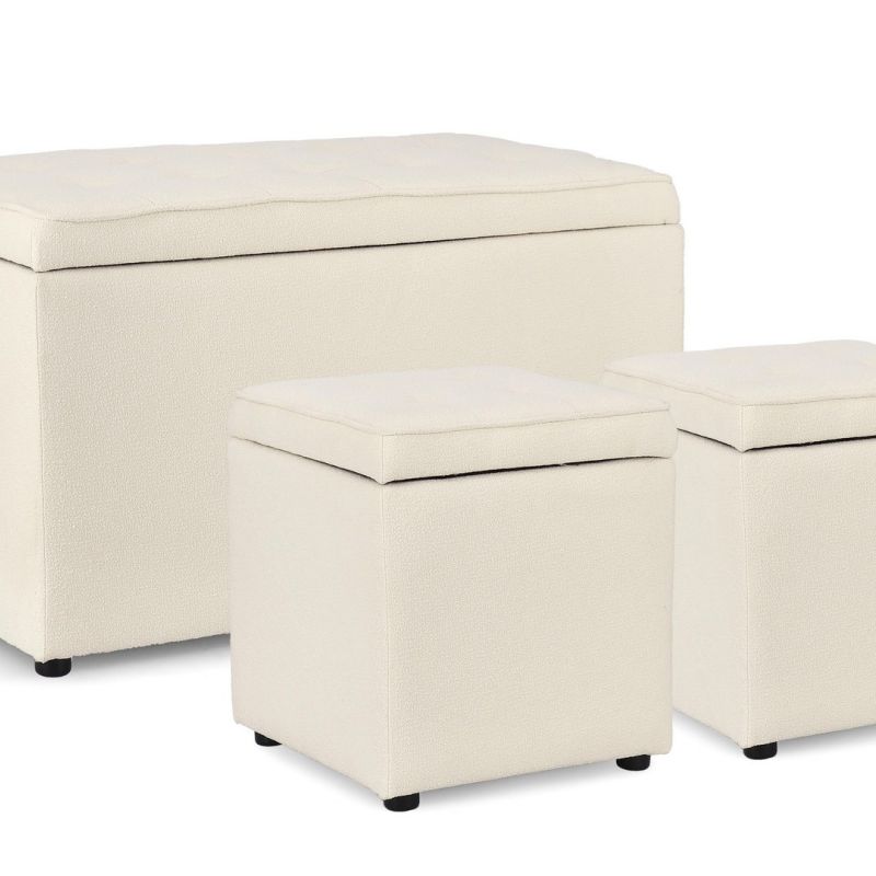 Zestaw 3w1 – ławka i dwie pufy Bouclé