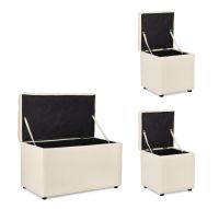 Zestaw 3w1 – ławka i dwie pufy Bouclé