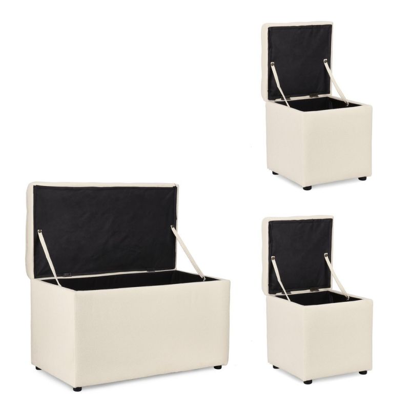 Zestaw 3w1 – ławka i dwie pufy Bouclé