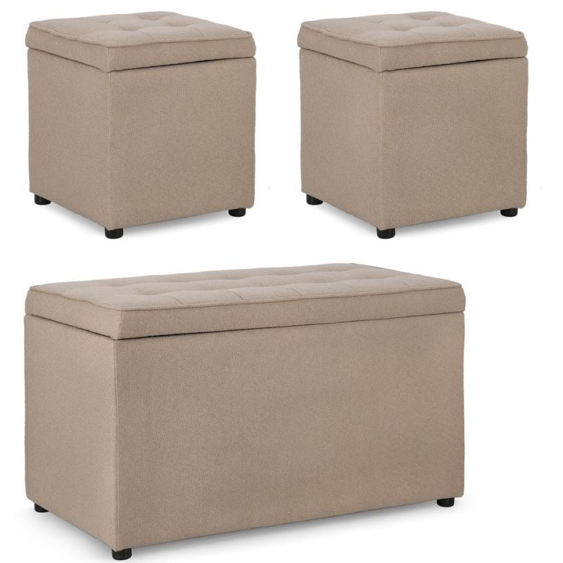 Zestaw 3w1 – ławka i dwie pufy Bouclé