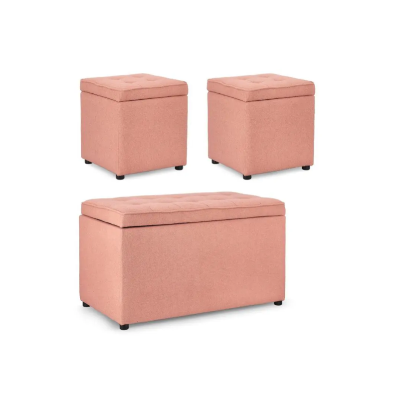 Zestaw 3w1 – ławka i dwie pufy Bouclé