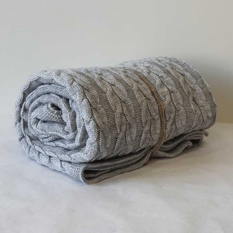 Koc dzianinowy 160x190, jasnoszary